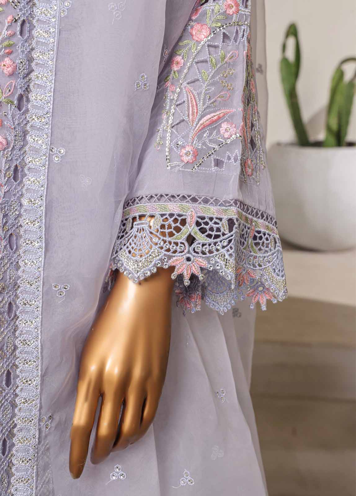 ZEF-2067 U- 3 Piece Organza Stitched Suit