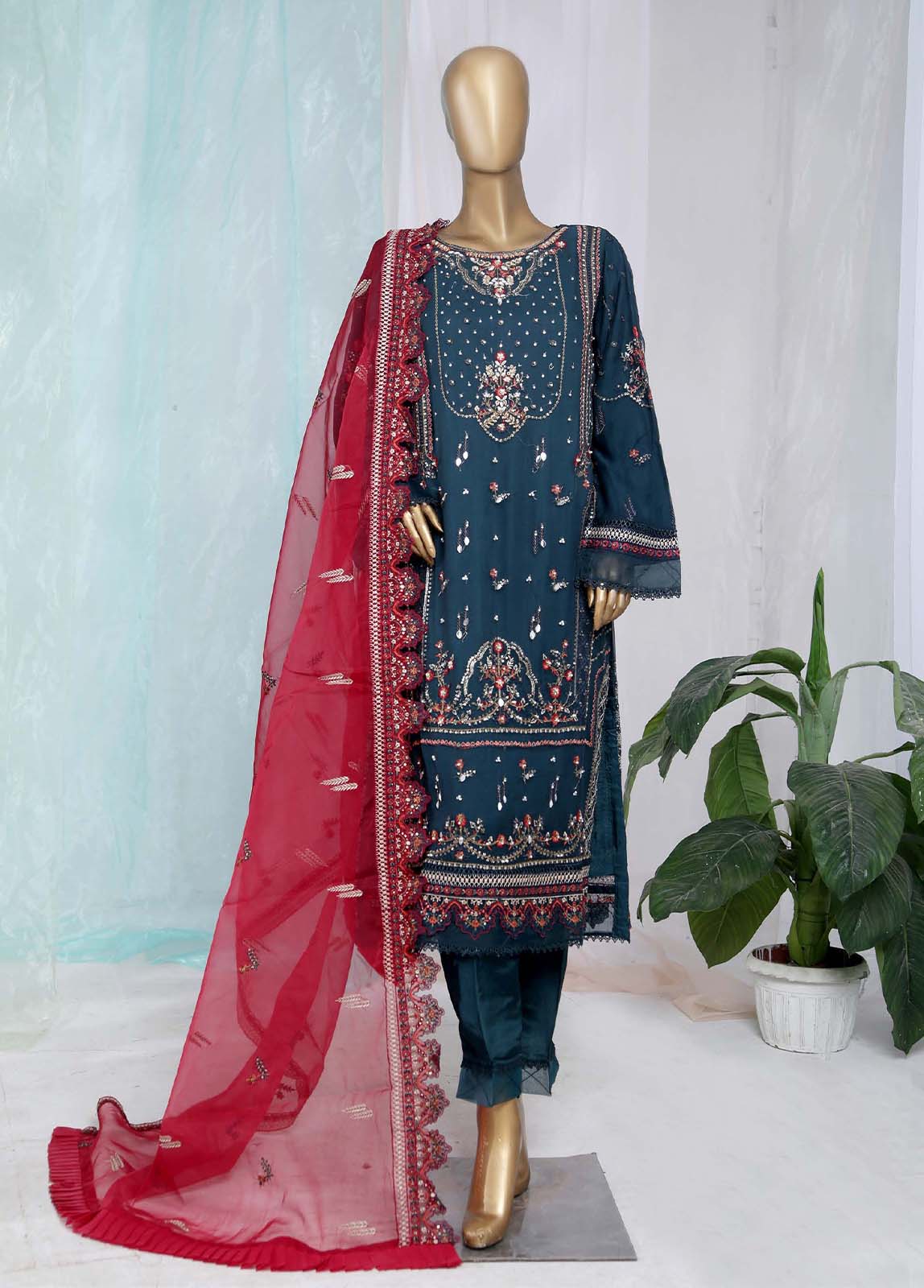 Bin Saeed Fabric - ZEF-C06- 3 Piece Embroidered Chiffon