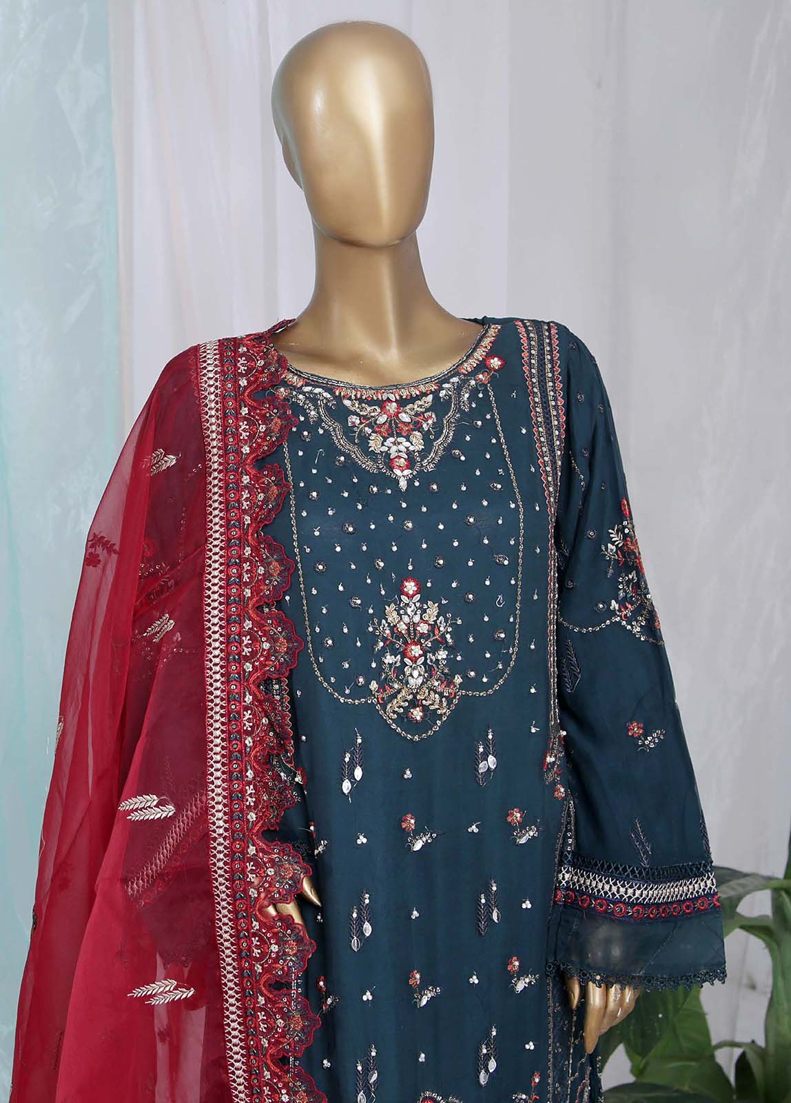 Bin Saeed Fabric - ZEF-C06- 3 Piece Embroidered Chiffon