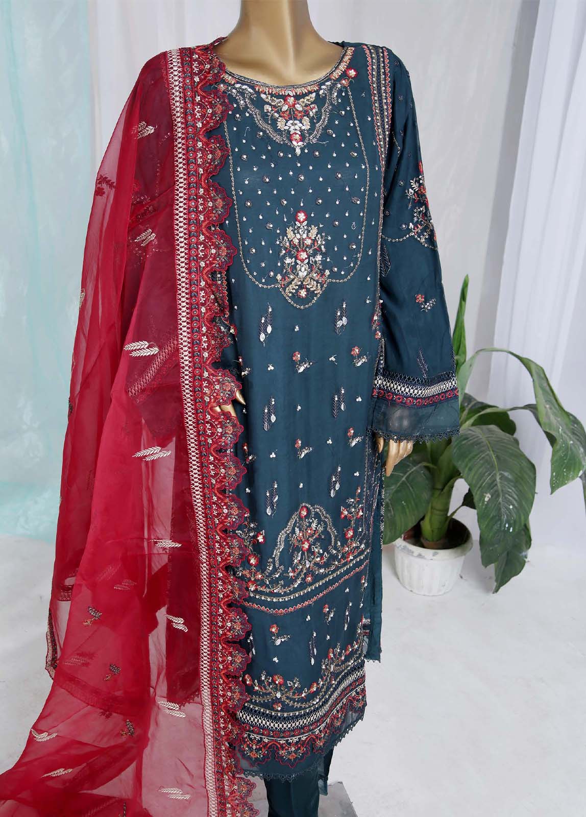 Bin Saeed Fabric - ZEF-C06- 3 Piece Embroidered Chiffon
