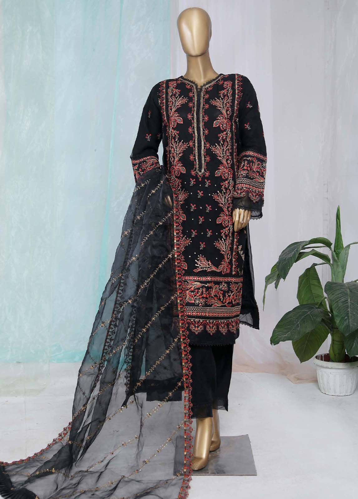 Bin Saeed Fabric - ZEF-C2014- 3 Piece Embroidered Chiffon