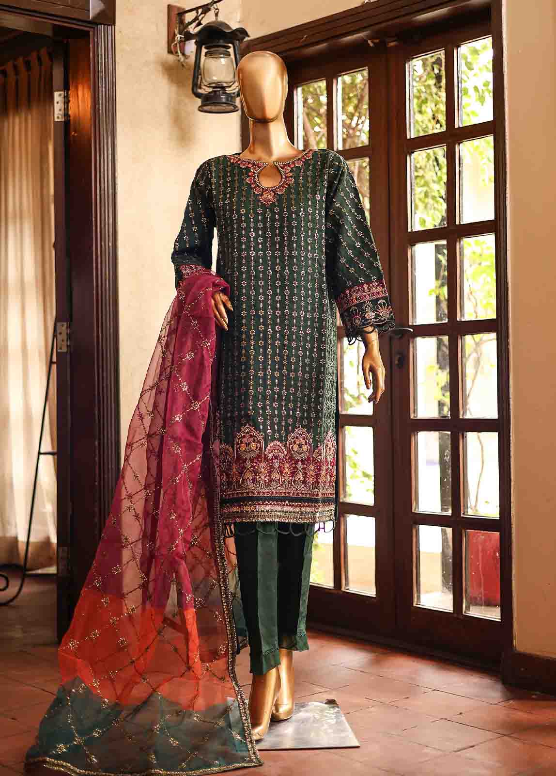 Bin Saeed Fabric - ZEF2031- 3 Piece Embroidered Organza