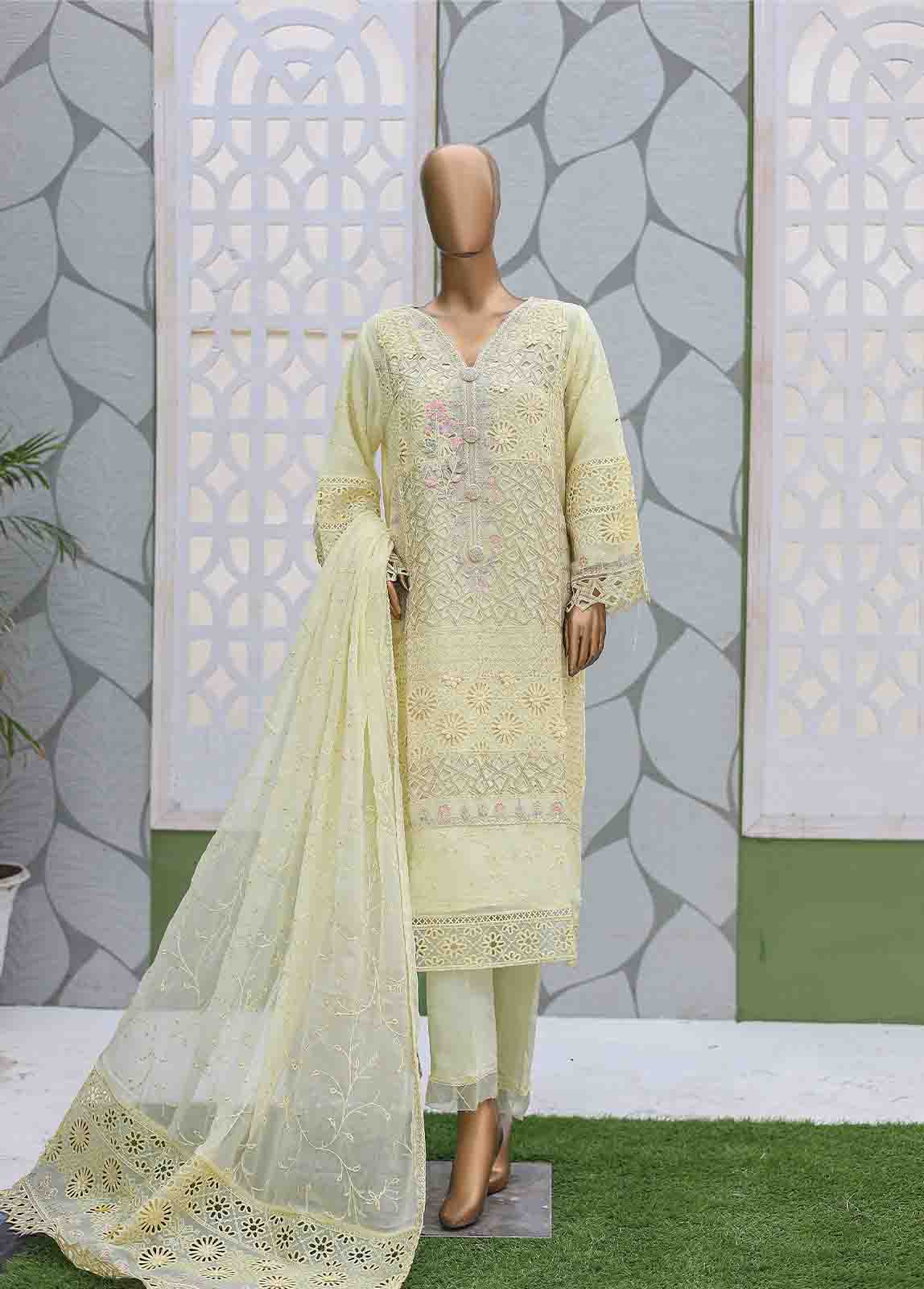 Bin Saeed Fabric - ZEFC-2051- 3 Piece Embroidered Chiffon