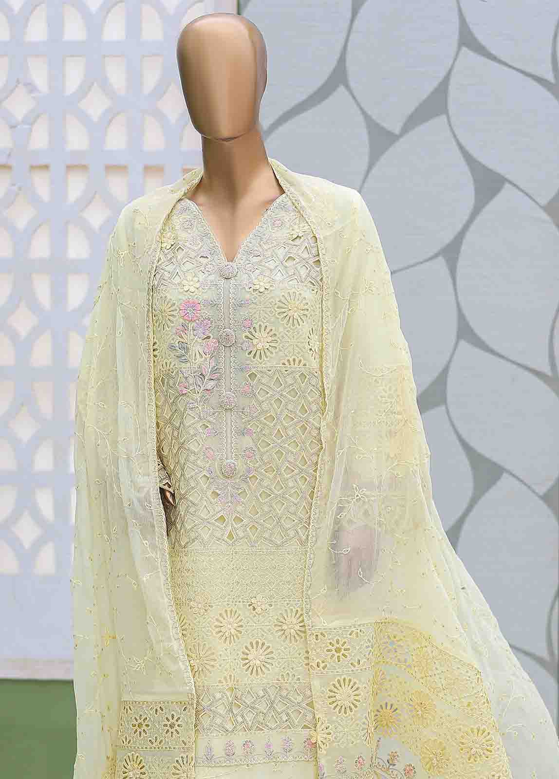 Bin Saeed Fabric - ZEFC-2051- 3 Piece Embroidered Chiffon