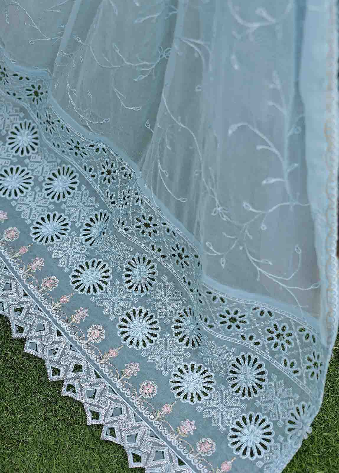 Bin Saeed Fabric - ZEFC-2051 B- 3 Piece Embroidered Chiffon