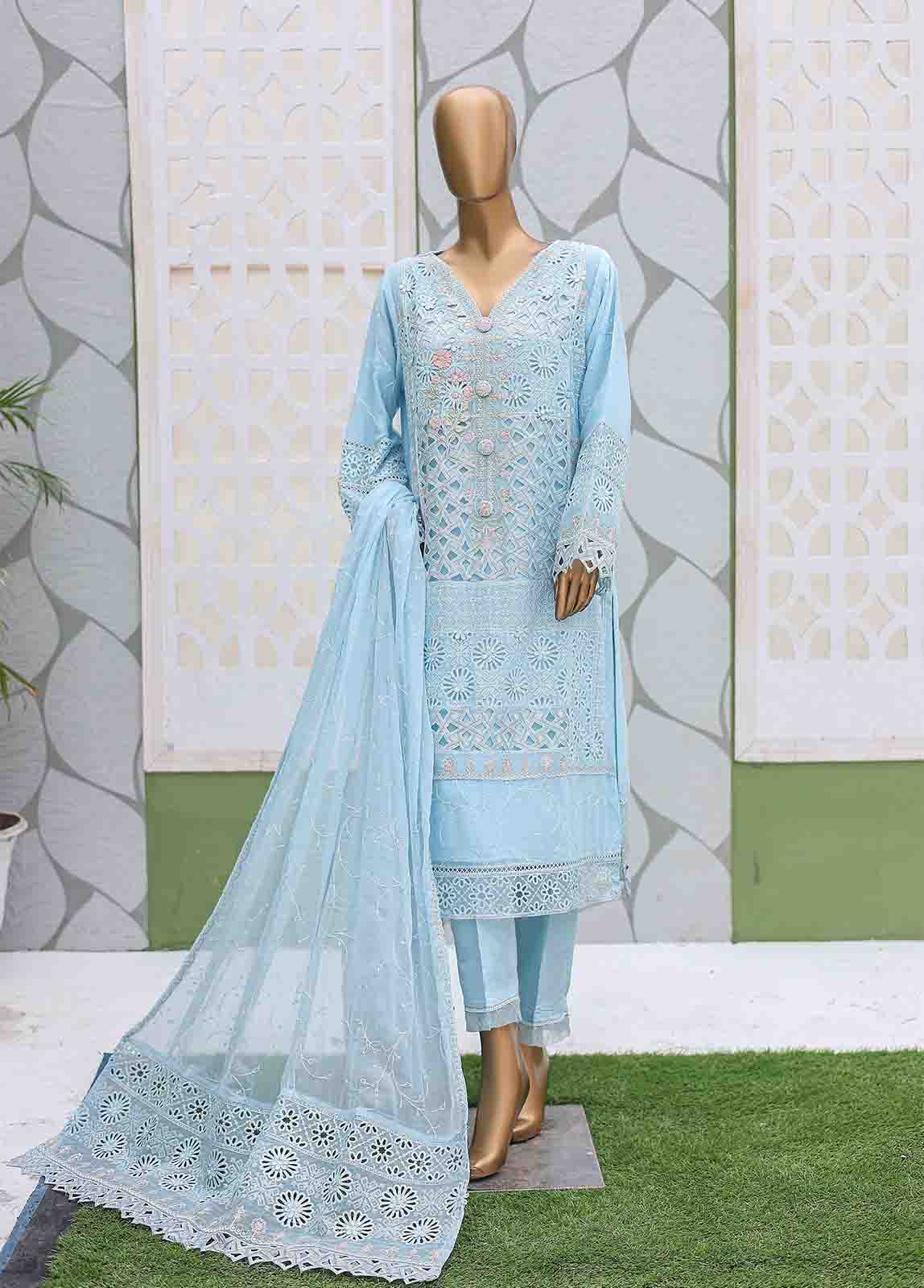 Bin Saeed Fabric - ZEFC-2051 B- 3 Piece Embroidered Chiffon