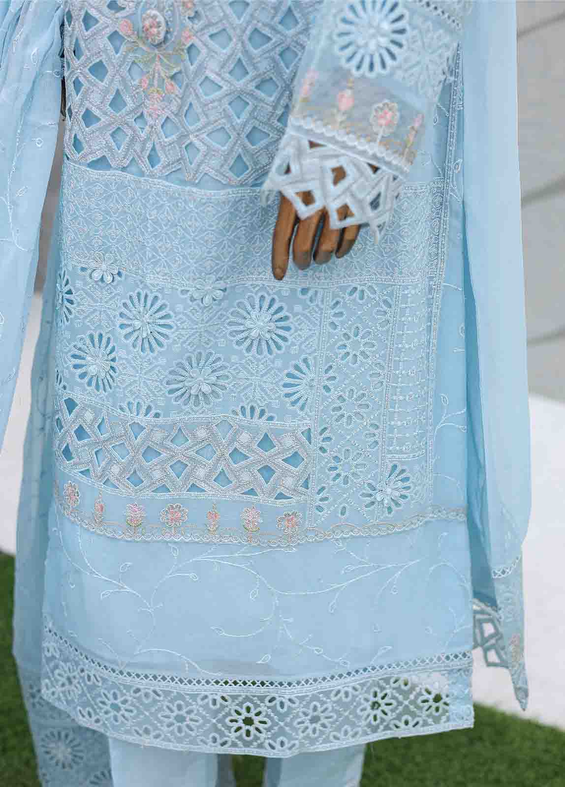 Bin Saeed Fabric - ZEFC-2051 B- 3 Piece Embroidered Chiffon