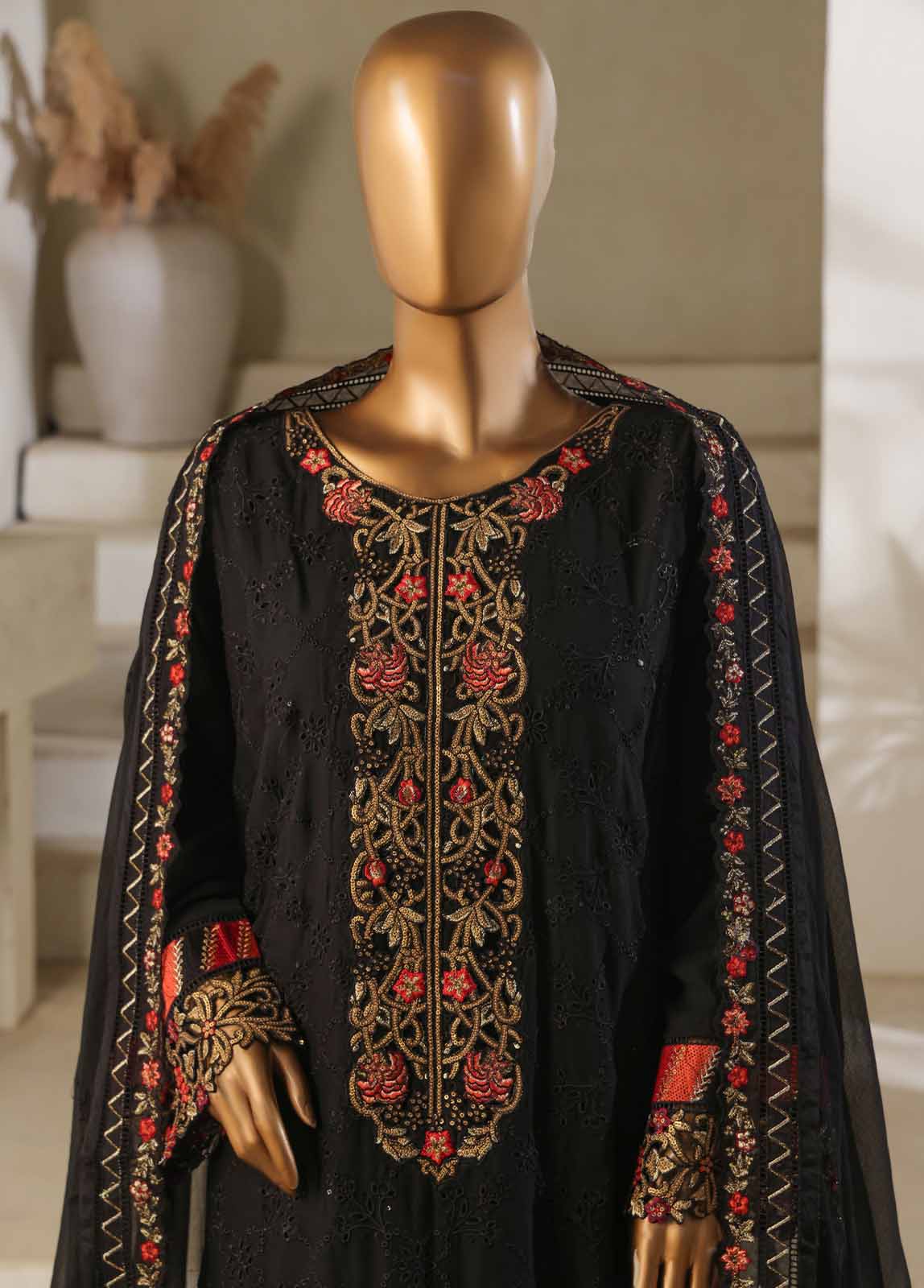 ZEFC-2068 M- 3 Piece Chiffon Stitched Suit