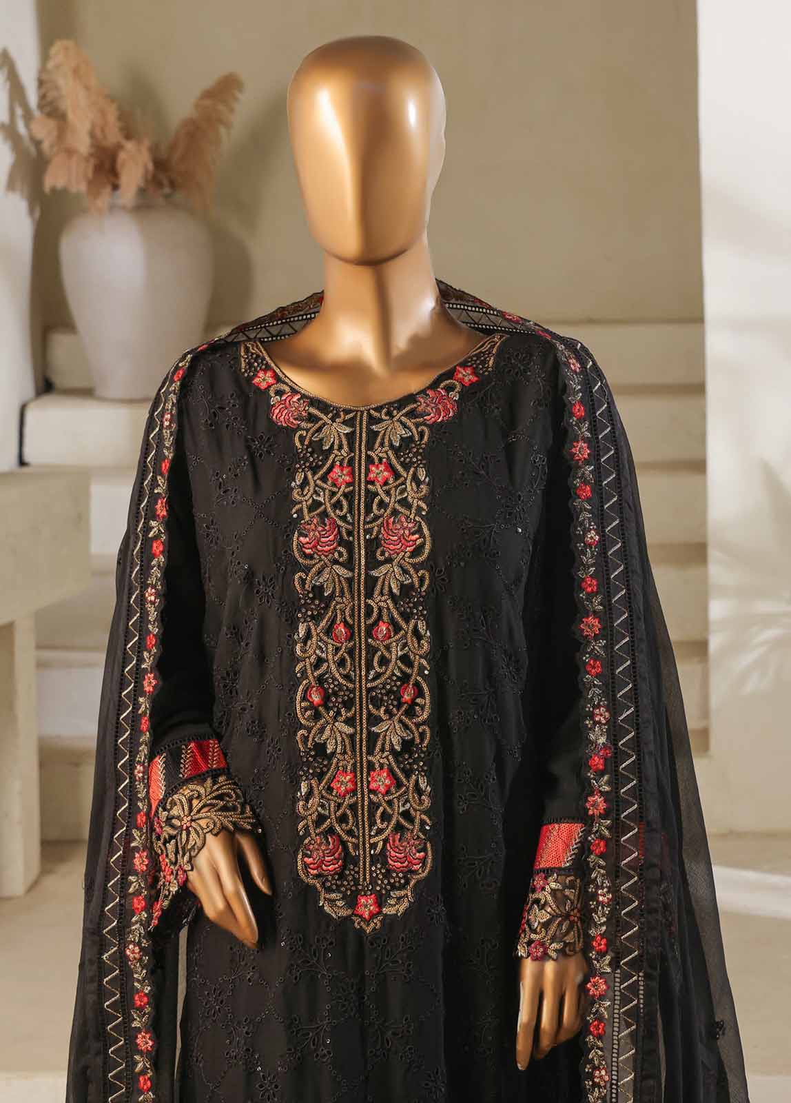 ZEFC-2068 M- 3 Piece Chiffon Stitched Suit
