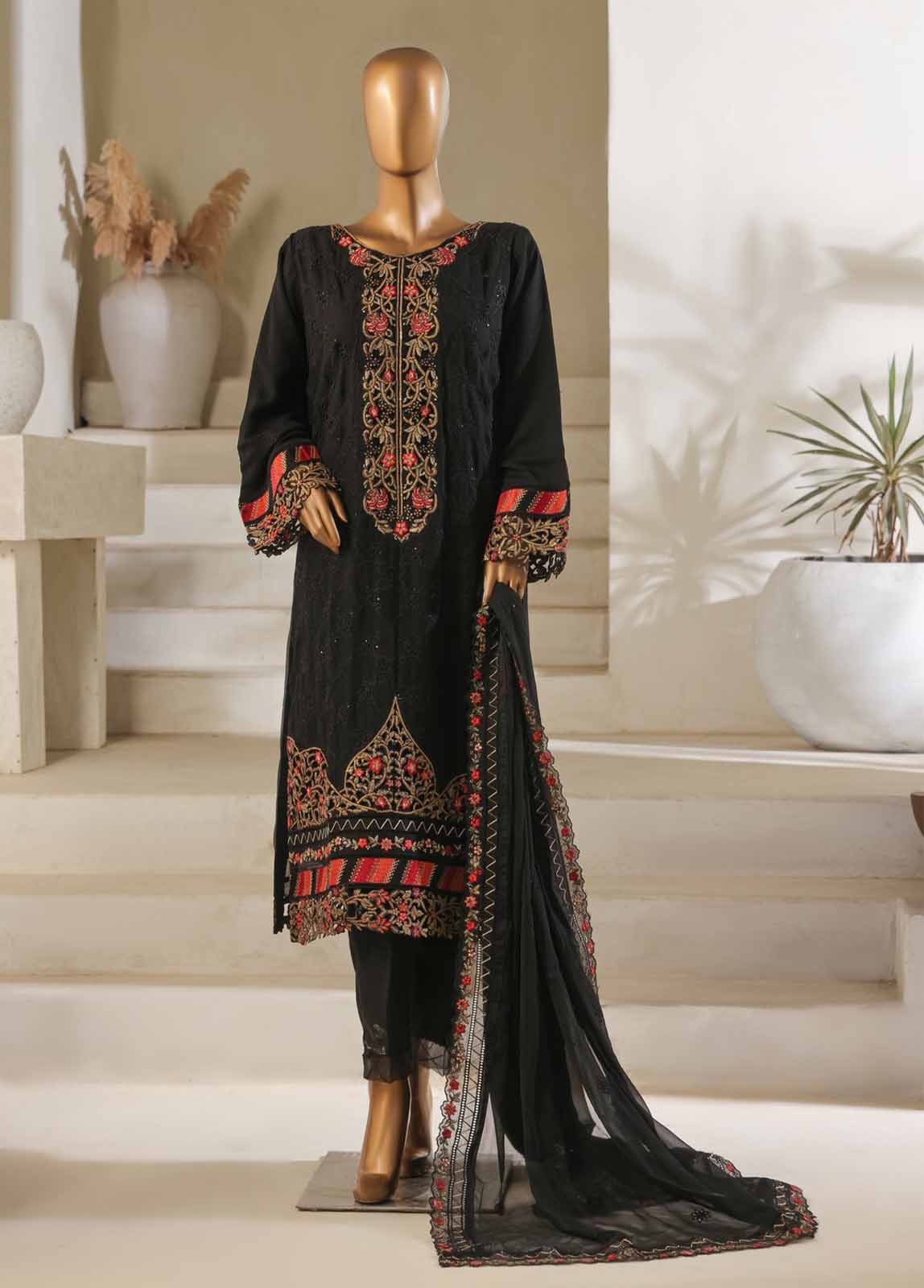 ZEFC-2068 M- 3 Piece Chiffon Stitched Suit