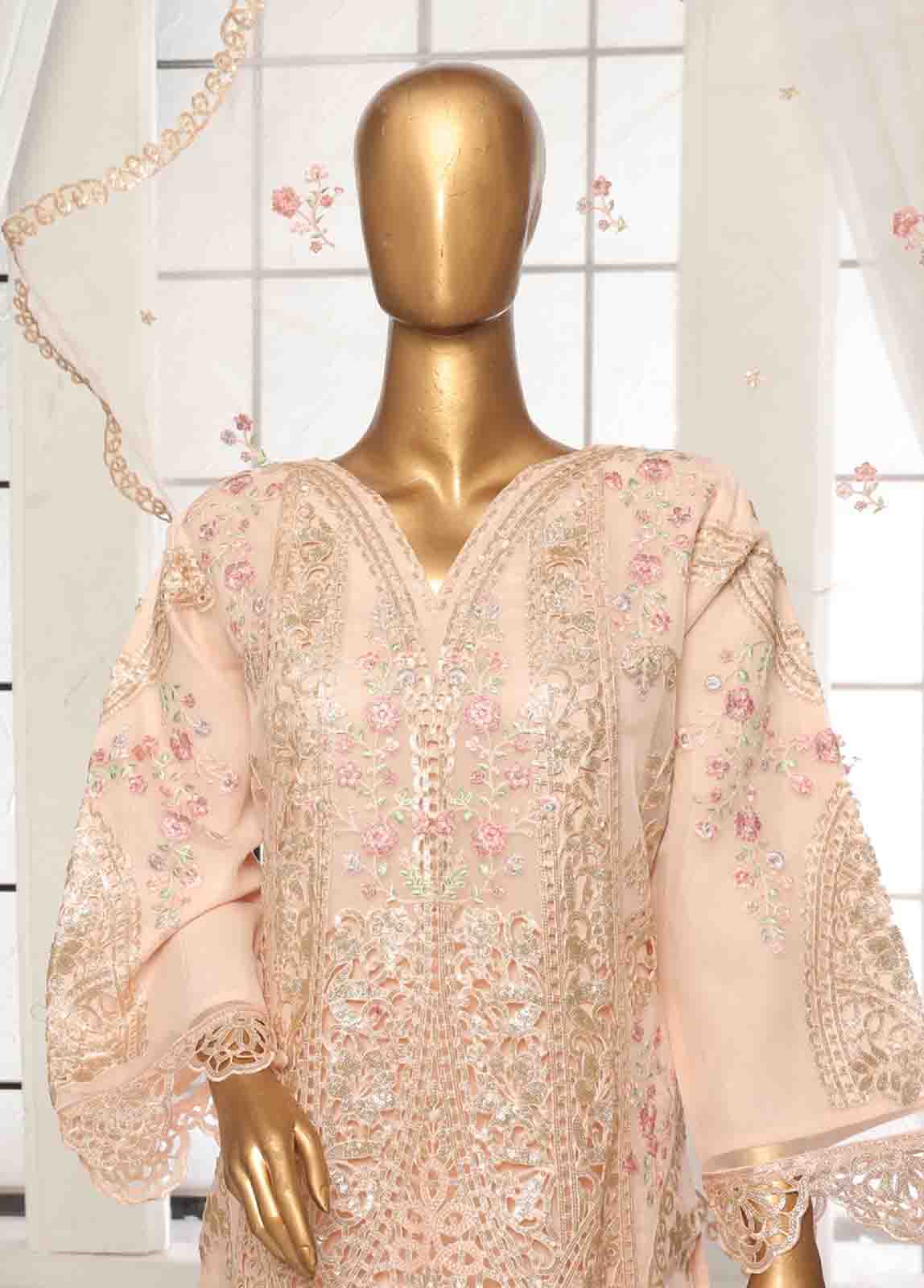 Bin Saeed Fabric - ZEFO-2056 R- 3 Piece Organza Stitched Suit