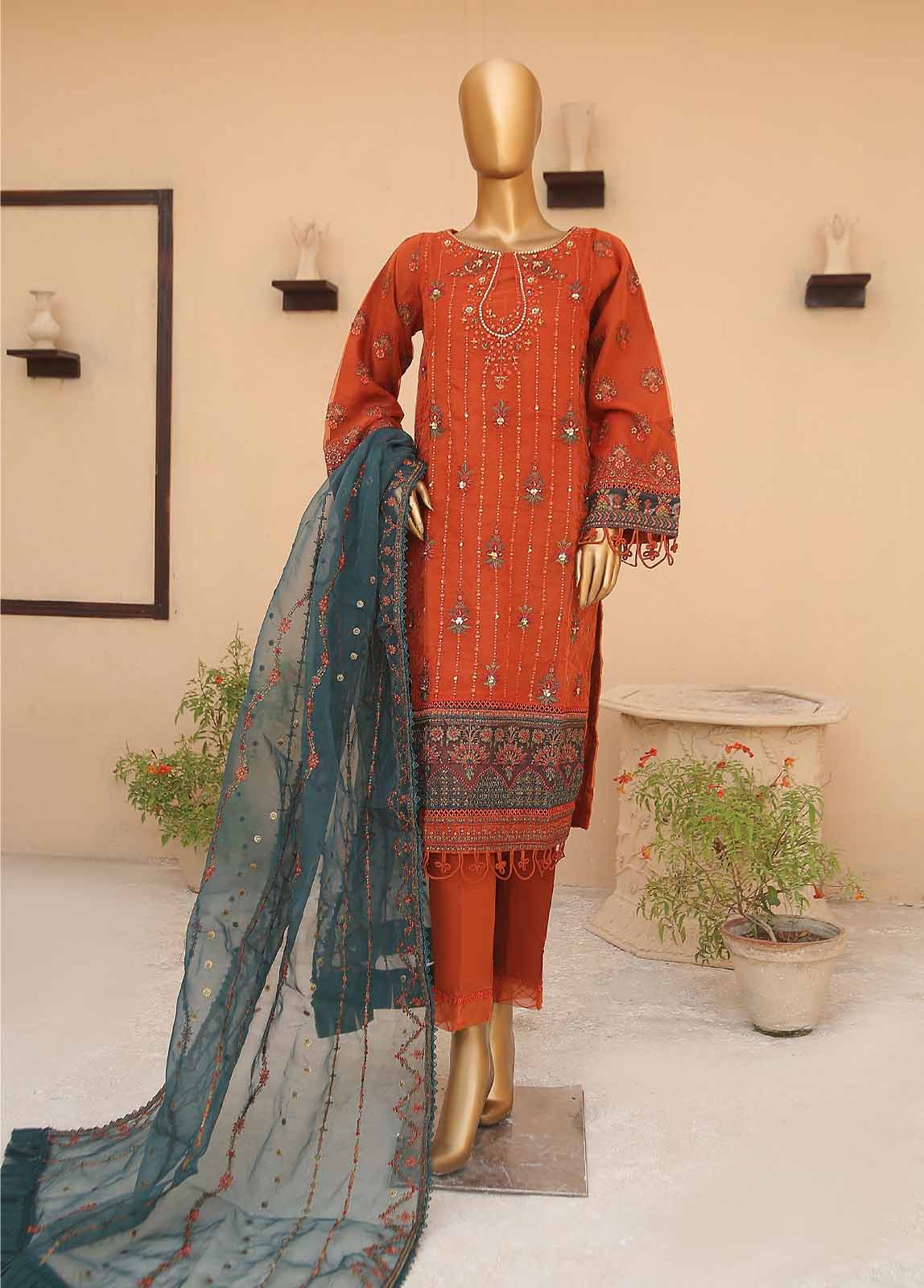 Bin Saeed Fabric - Zef-2020- 3 Piece Embroidered Organza