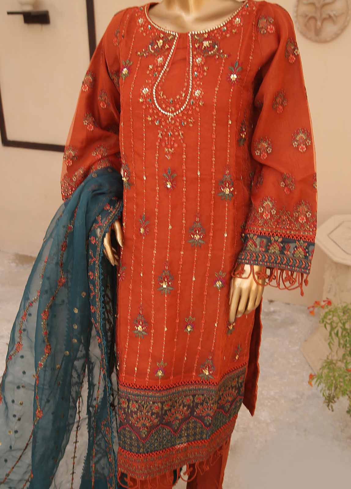 Bin Saeed Fabric - Zef-2020- 3 Piece Embroidered Organza