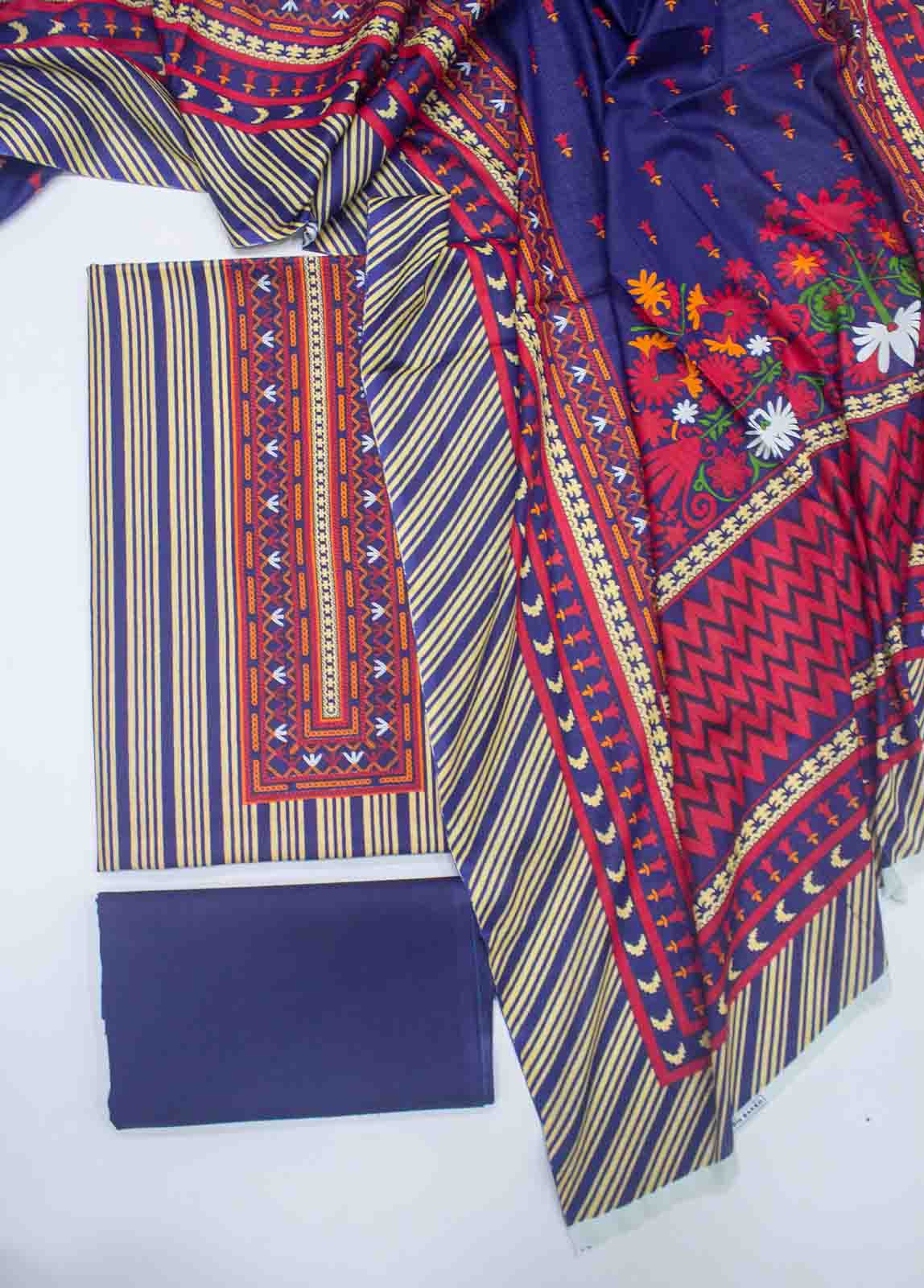 F&F-0520-B-  3 Piece UnStitched Printed Lawn