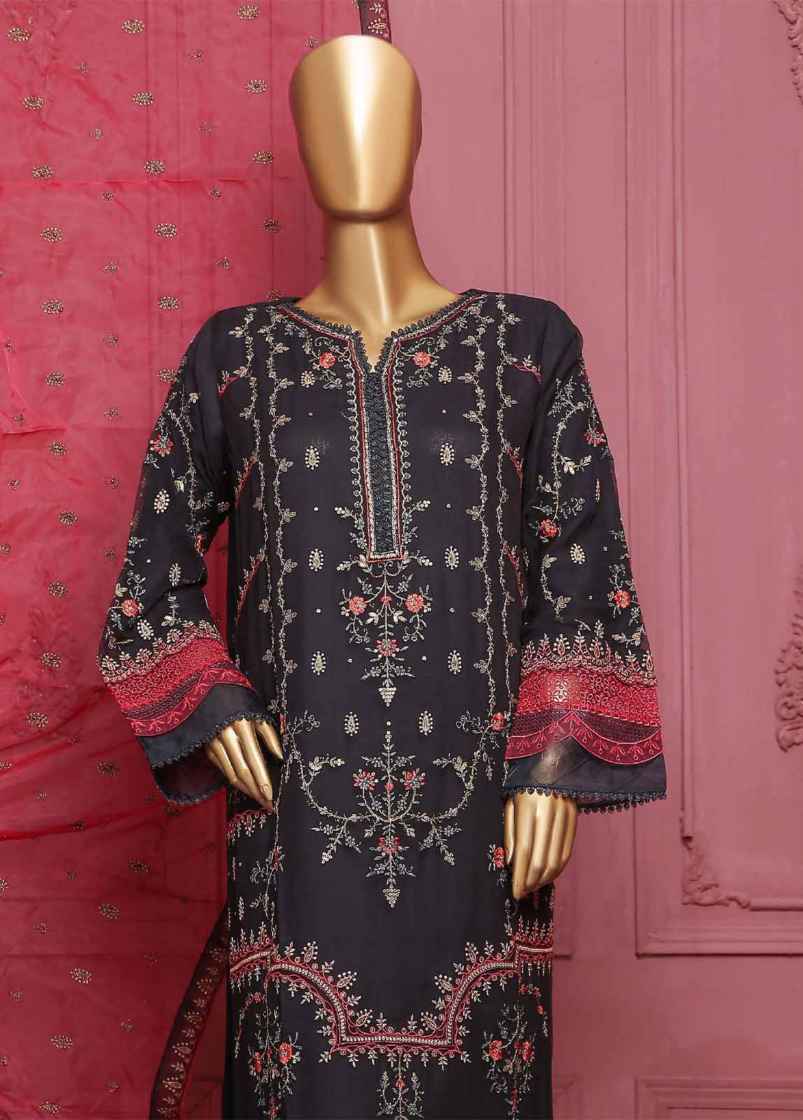 ZEFC-2010- 3 Piece Embroidered Chiffon