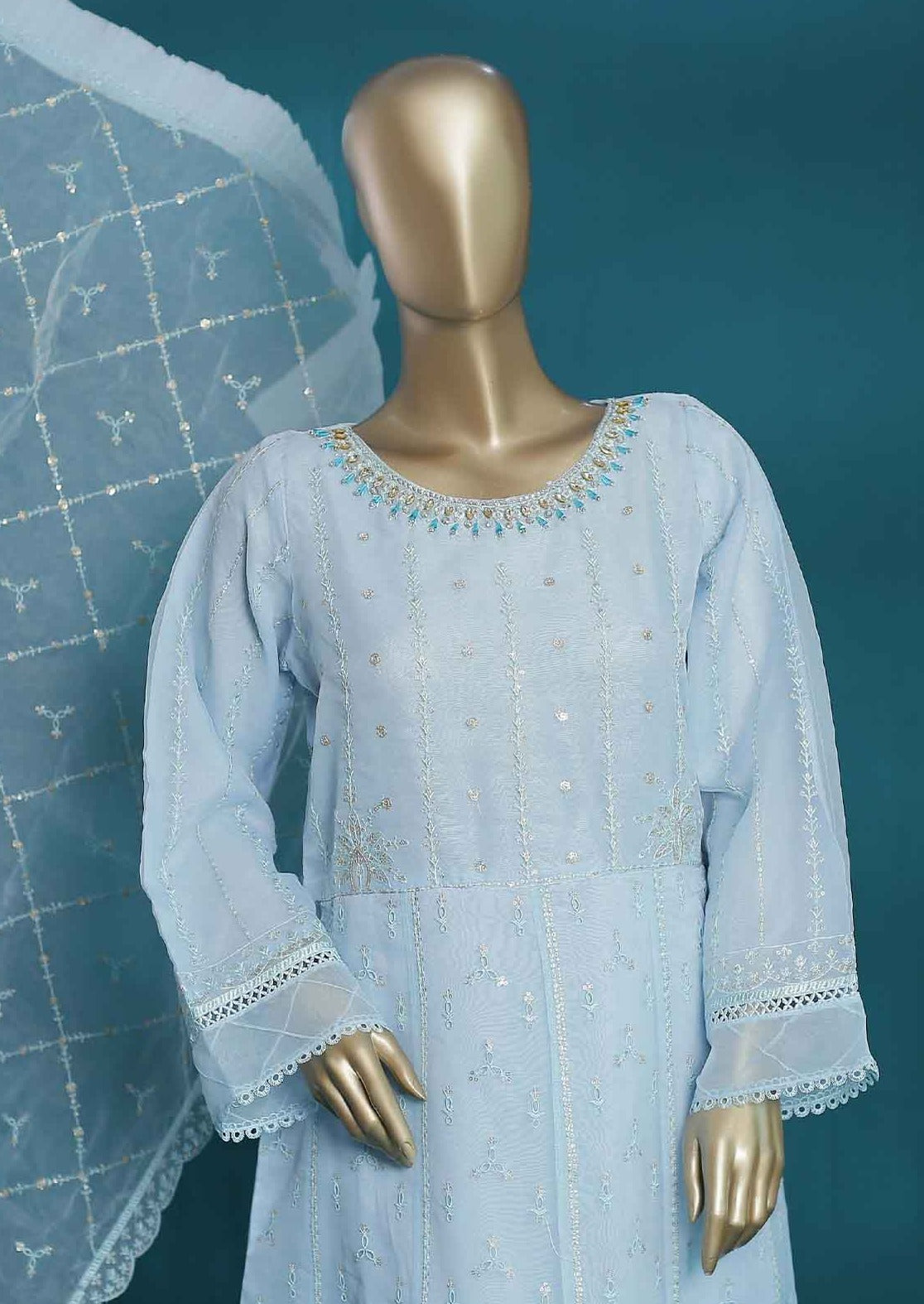 Bin Saeed Fabric - AM-4001 T- 3 Piece Embroidered Organza