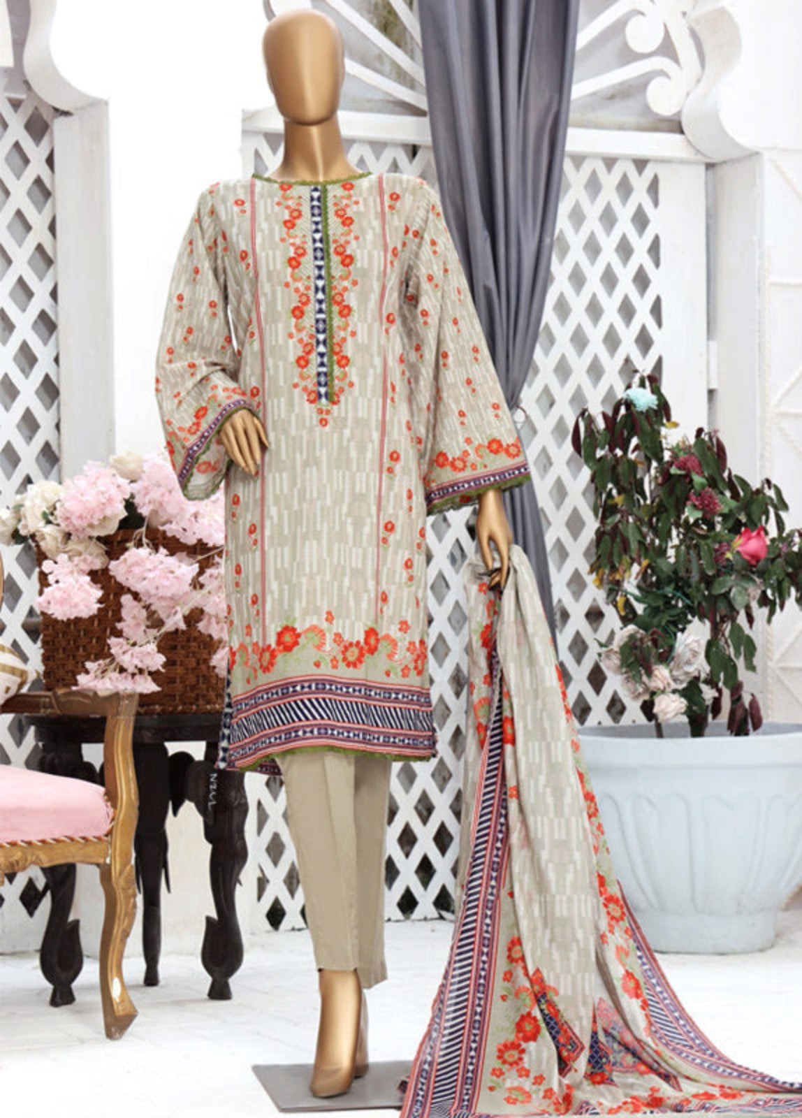 CF-0007 - 3 Piece Printed Cotton Stitched Suit