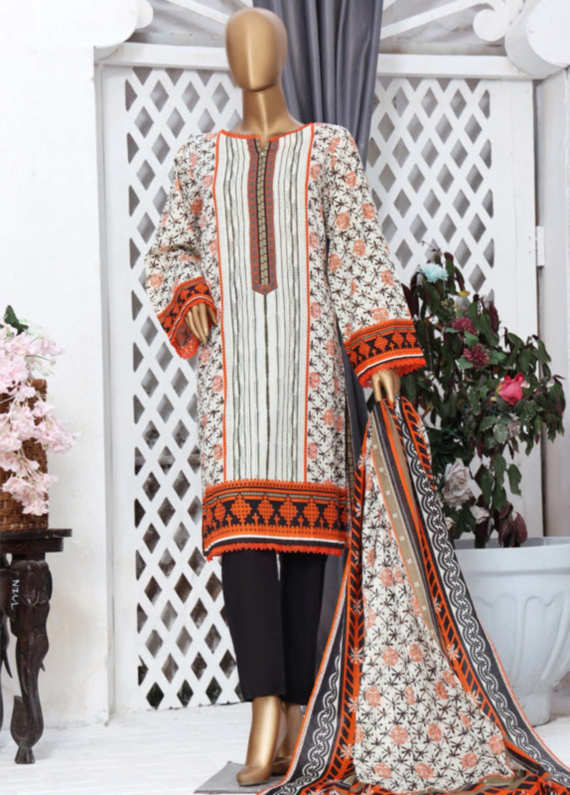 CF-0011 - 3 Piece Printed Cotton Stitched Suit