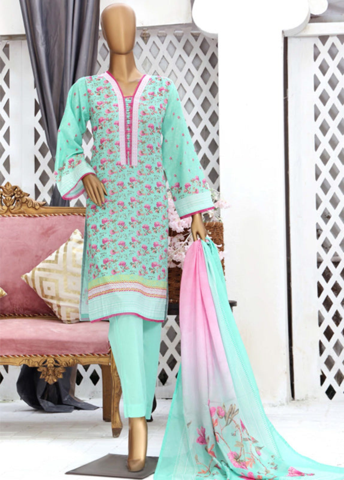 CF-0022 - 3 Piece Printed Cotton Stitched Suit