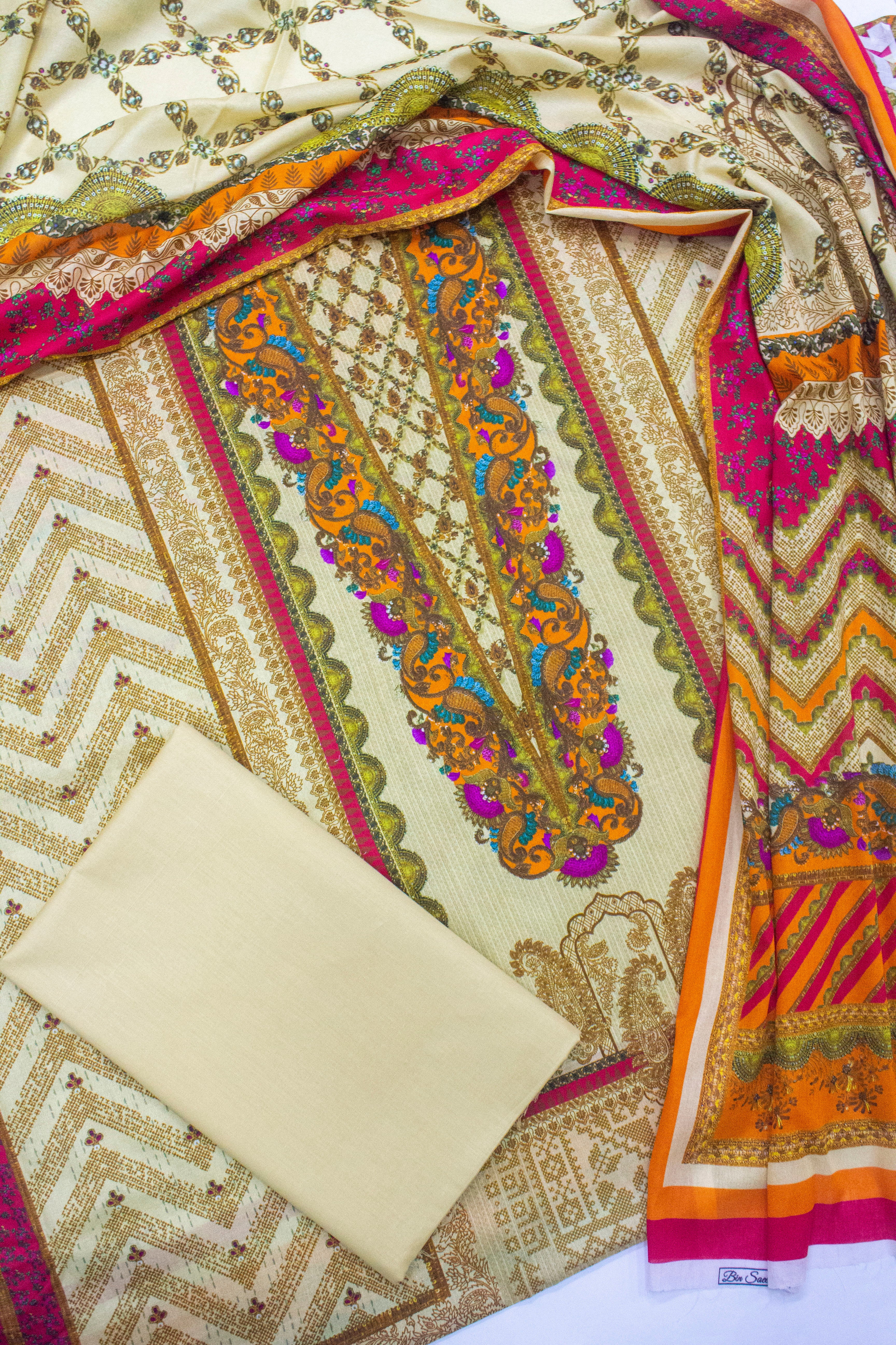 Bin Saeed Fabric - D-0704- 3 Piece UnStitched Digital Printed Lawn