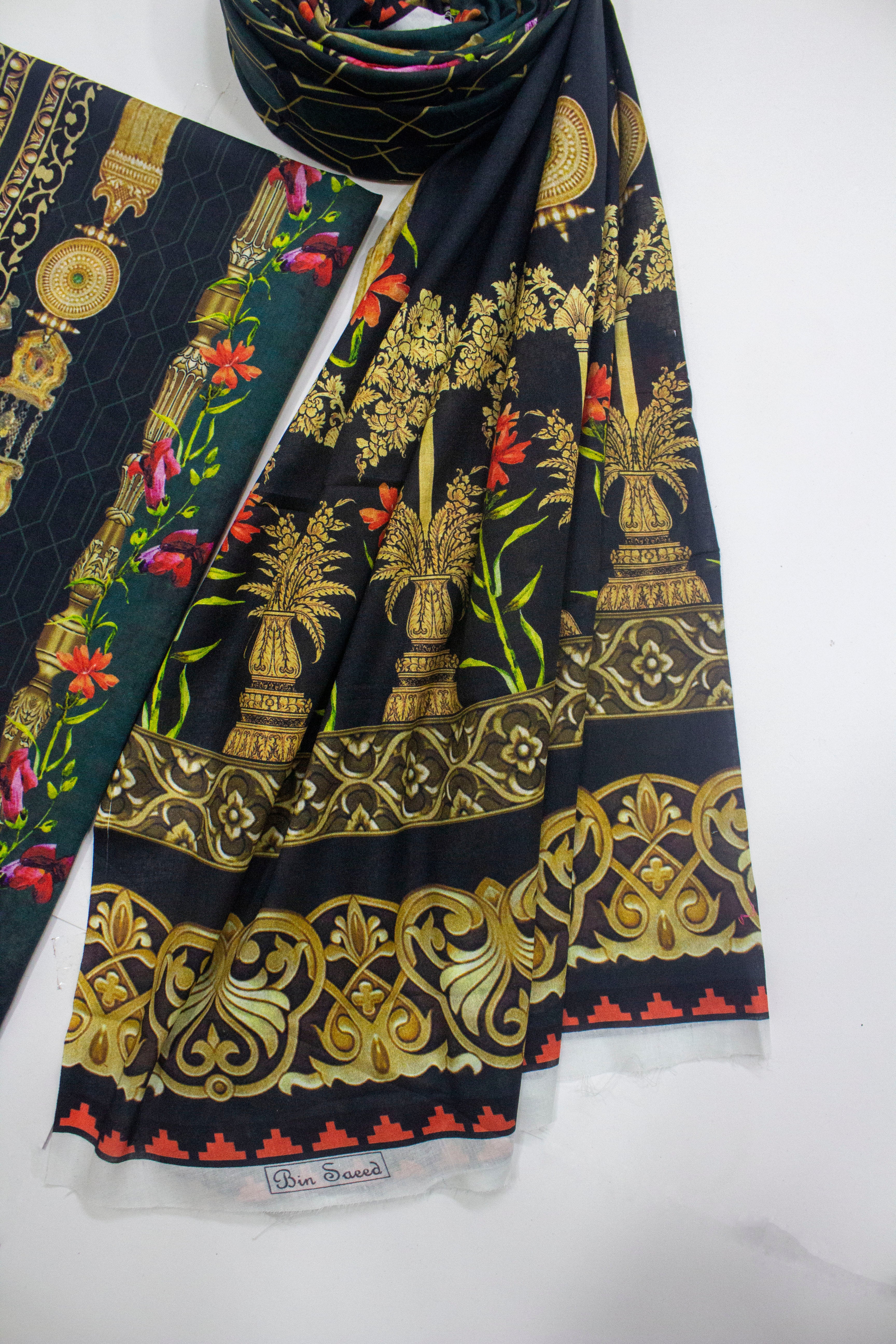 D-0903 - 3 Piece Digital Printed Unstitched Cotton Suit
