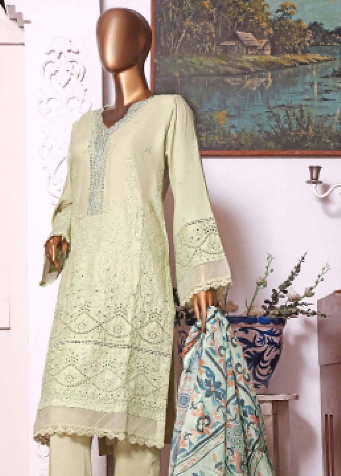 Bin Saeed Fabric - DTS-0008 - 3 Piece Chikankari