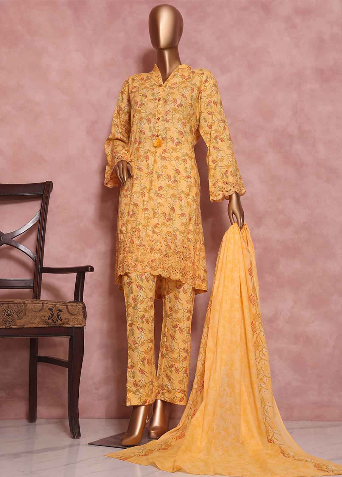 Bin Saeed Fabric - ED-0502-B 3 Piece Chickenkari Embroidery