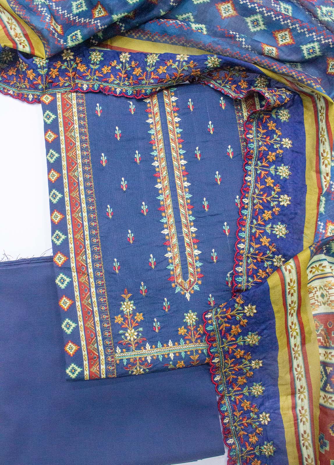 Bin Saeed Fabric - EU-0016- 3 Piece UnStitched Lawn Cut Work Embroidery