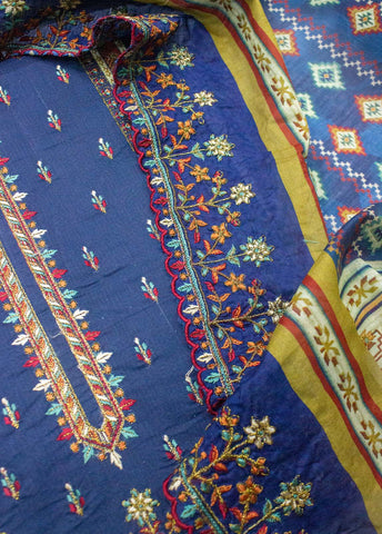 Bin Saeed Fabric - EU-0016- 3 Piece UnStitched Lawn Cut Work Embroidery