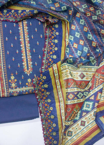 Bin Saeed Fabric - EU-0016- 3 Piece UnStitched Lawn Cut Work Embroidery