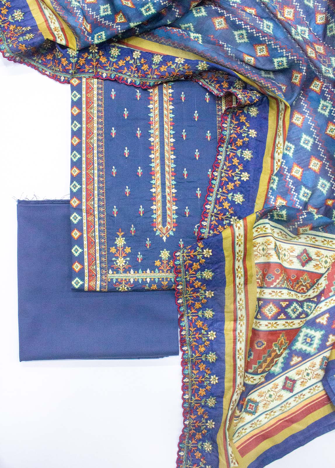 Bin Saeed Fabric - EU-0016- 3 Piece UnStitched Lawn Cut Work Embroidery