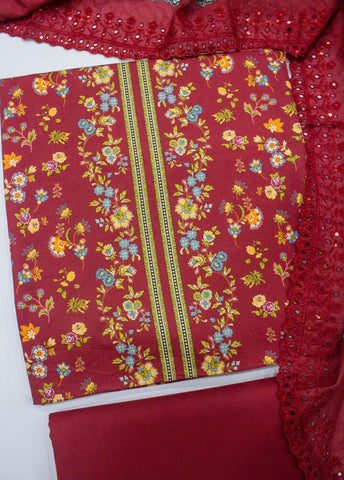 Bin Saeed Fabric - EU-0020- 3 Piece UnStitched Lawn Cut Work Embroidery