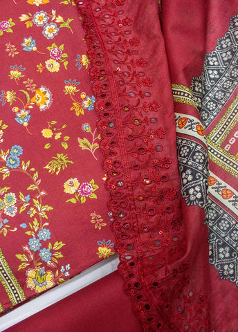 Bin Saeed Fabric - EU-0020- 3 Piece UnStitched Lawn Cut Work Embroidery