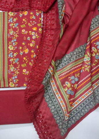 Bin Saeed Fabric - EU-0020- 3 Piece UnStitched Lawn Cut Work Embroidery