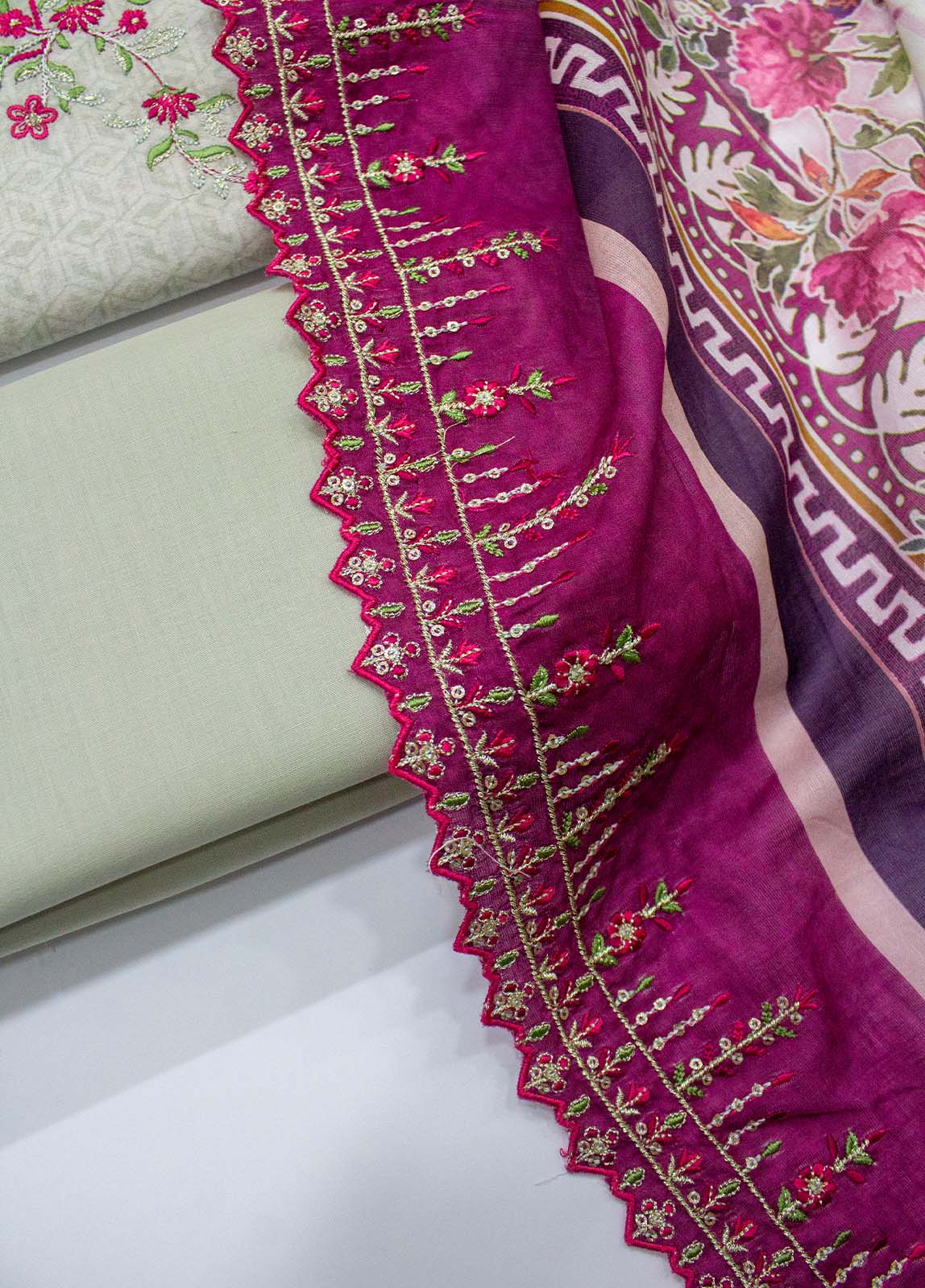 Bin Saeed Fabric - EU-0025- 3 Piece UnStitched Lawn Cut Work Embroidery