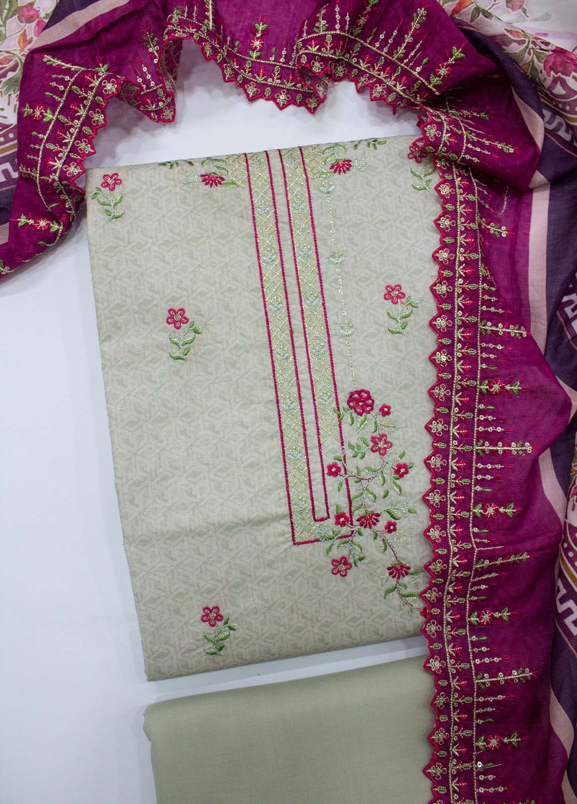 Bin Saeed Fabric - EU-0025- 3 Piece UnStitched Lawn Cut Work Embroidery