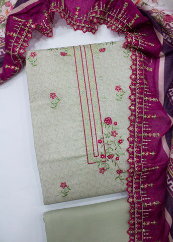 Bin Saeed Fabric - EU-0025- 3 Piece UnStitched Lawn Cut Work Embroidery