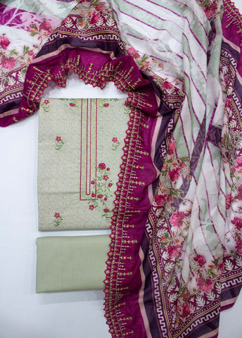 Bin Saeed Fabric - EU-0025- 3 Piece UnStitched Lawn Cut Work Embroidery