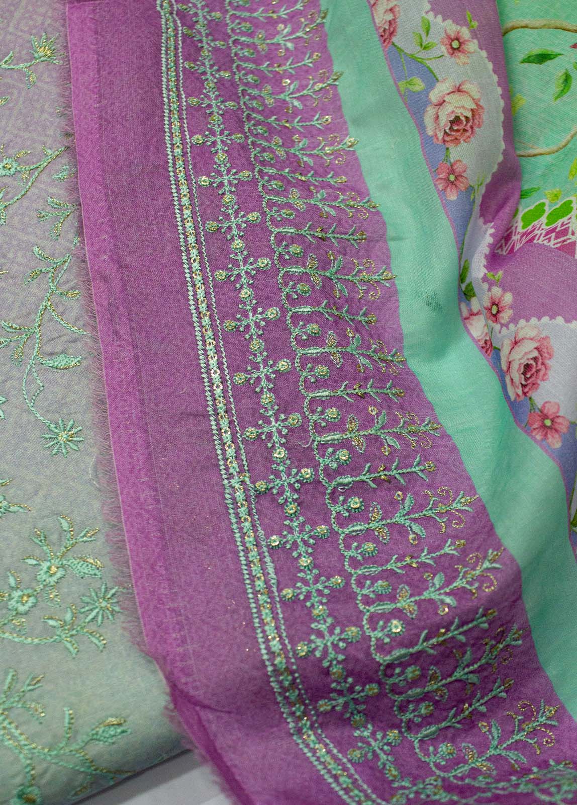 Bin Saeed Fabric - EU-0026- 3 Piece UnStitched Lawn Cut Work Embroidery