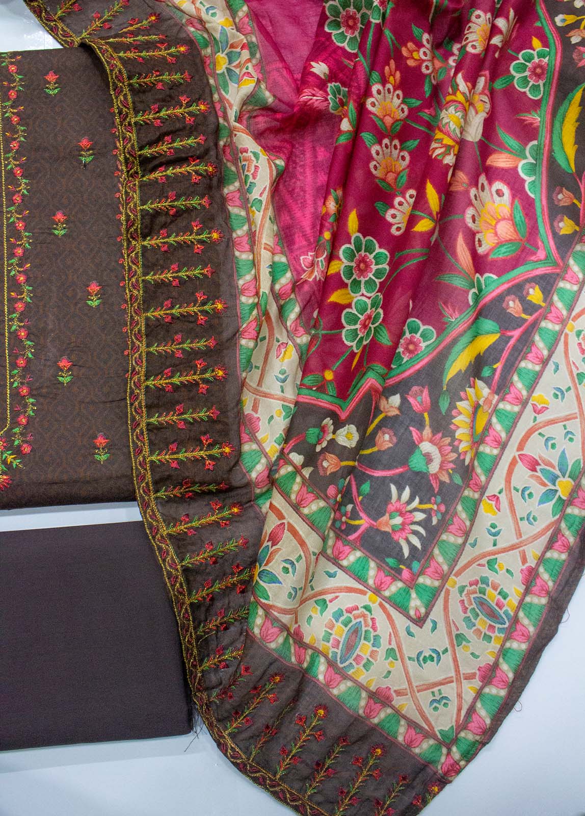 Bin Saeed Fabric - EU-0028- 3 Piece UnStitched Lawn Cut Work Embroidery