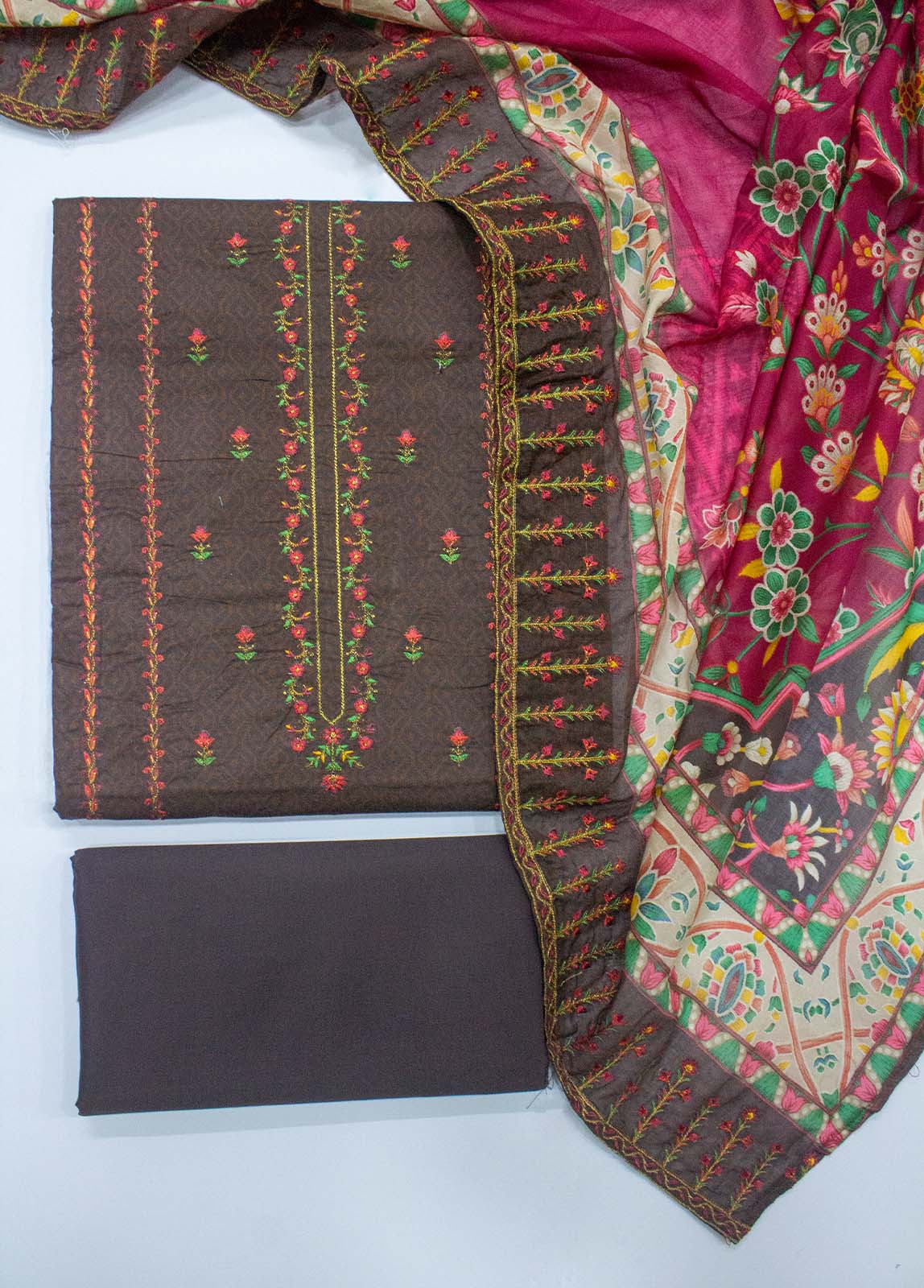 Bin Saeed Fabric - EU-0028- 3 Piece UnStitched Lawn Cut Work Embroidery