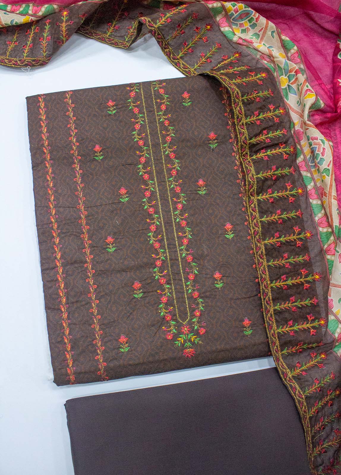 Bin Saeed Fabric - EU-0028- 3 Piece UnStitched Lawn Cut Work Embroidery