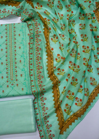 Bin Saeed Fabric - EU-0032- 3 Piece UnStitched Lawn Cut Work Embroidery
