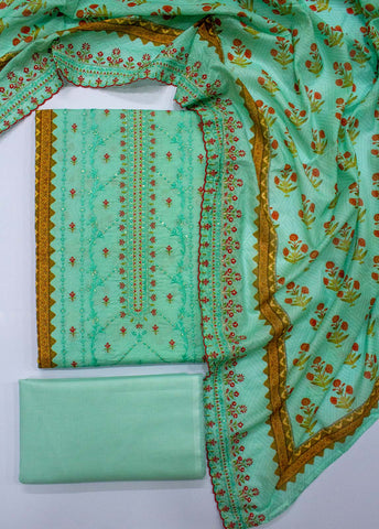 Bin Saeed Fabric - EU-0032- 3 Piece UnStitched Lawn Cut Work Embroidery