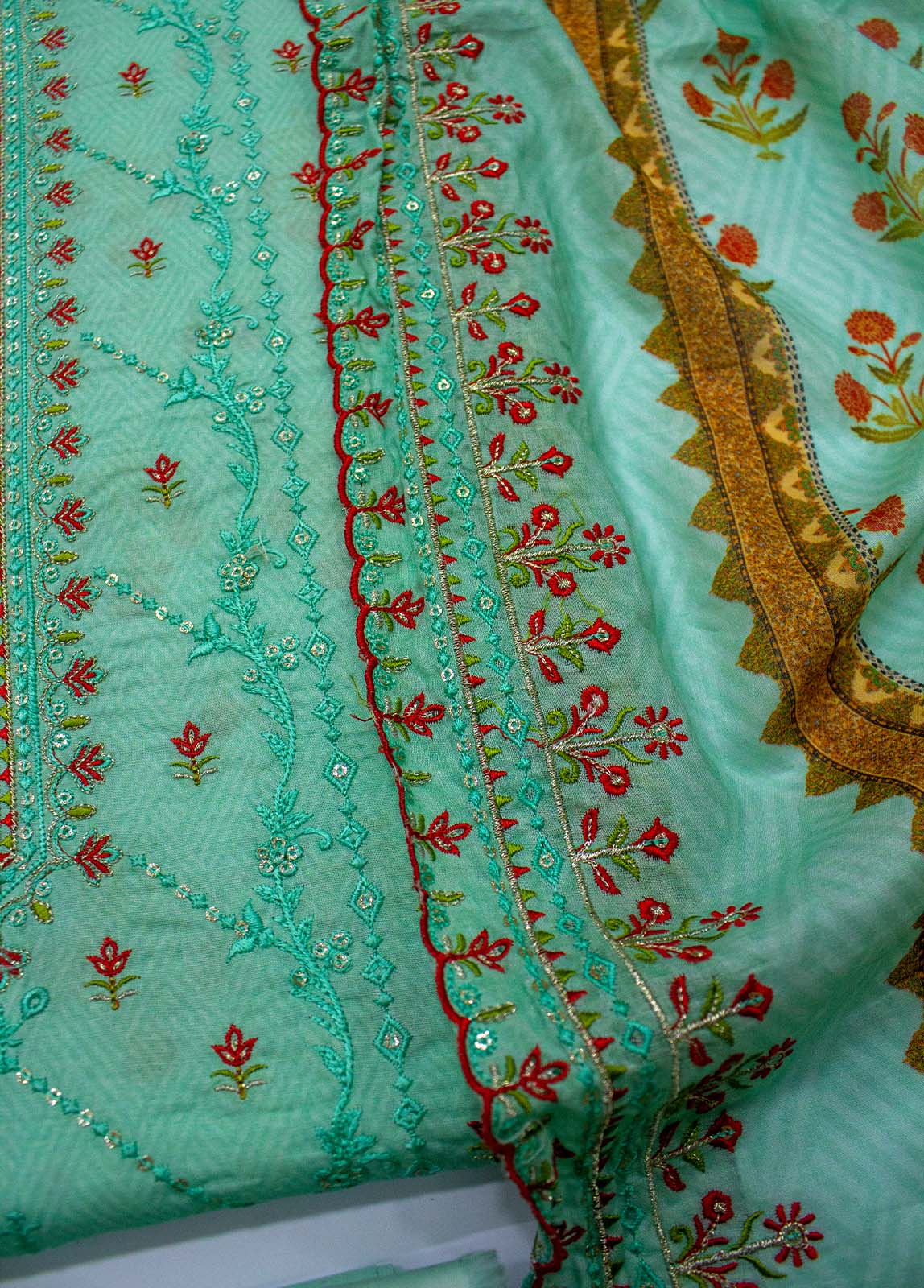 Bin Saeed Fabric - EU-0032- 3 Piece UnStitched Lawn Cut Work Embroidery