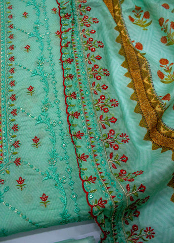 Bin Saeed Fabric - EU-0032- 3 Piece UnStitched Lawn Cut Work Embroidery