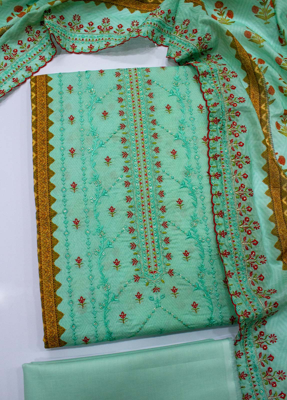 Bin Saeed Fabric - EU-0032- 3 Piece UnStitched Lawn Cut Work Embroidery