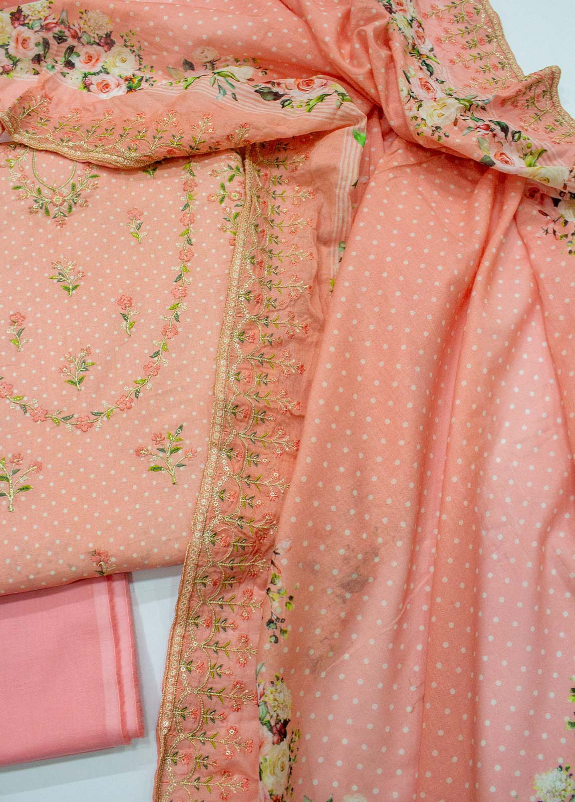 Bin Saeed Fabric - EU-0034- 3 Piece UnStitched Lawn Cut Work Embroidery