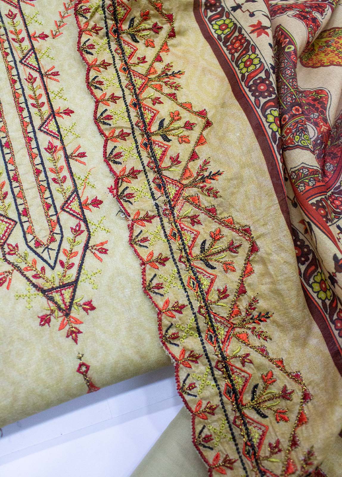 Bin Saeed Fabric - EU-0035- 3 Piece UnStitched Lawn Cut Work Embroidery
