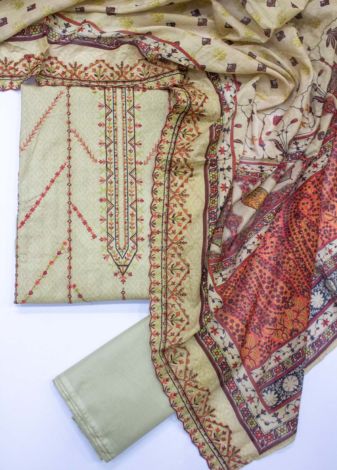 Bin Saeed Fabric - EU-0035- 3 Piece UnStitched Lawn Cut Work Embroidery